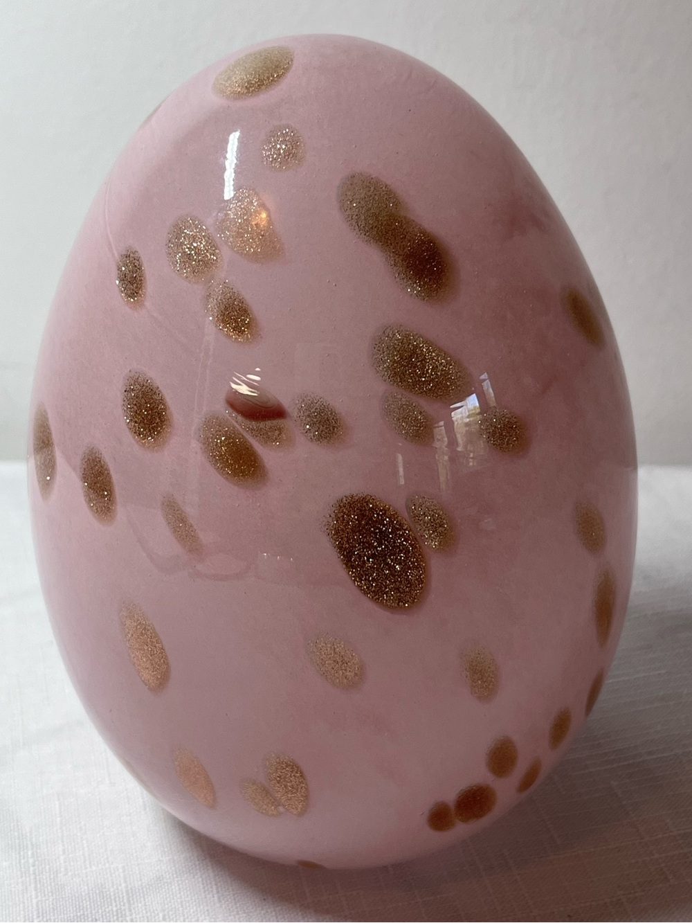 Decorative Pink Blown Glass Egg with Gold Glitter Spots
Like new